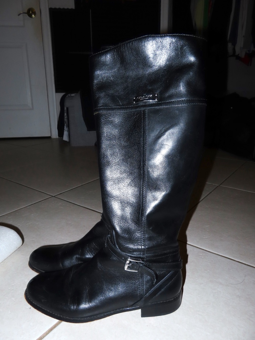Coach Black Leather Logo Plaque Boot